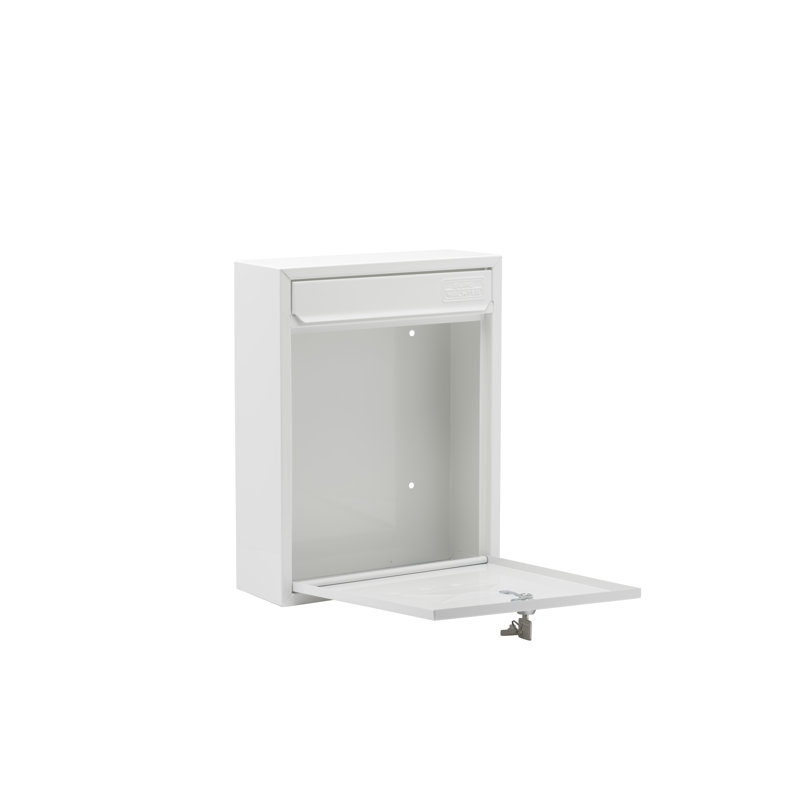 Compact Wall Mounted Galvanised Steel Lockable Weatherproof Post Box - 26x33x9cm, White