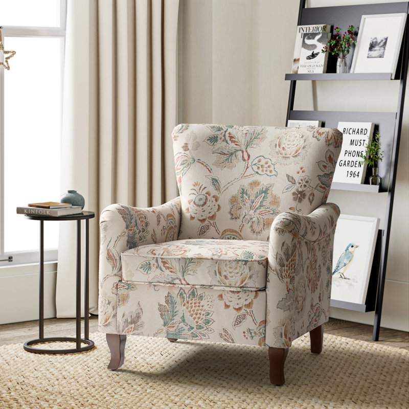 Alikah Armchair with Floral Fabric Pattern, Jeacobean Polyester Blend