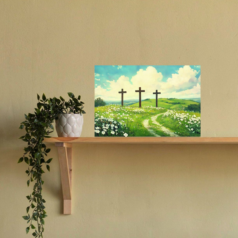 Three Wooden Crosses Abstract Contemporary Landscape Nature Wall Art Print, 16" H x 24" W