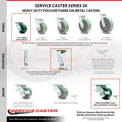 4 Piece Poly Steel Ball Bearing Caster Set with 4 Swivel Locks and 2 Brakes