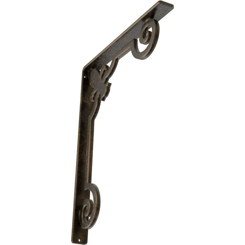 Support en fer forgé Fleur De Lis, H 15 po x l 1,5 po x p 12 po, Or pâle antique