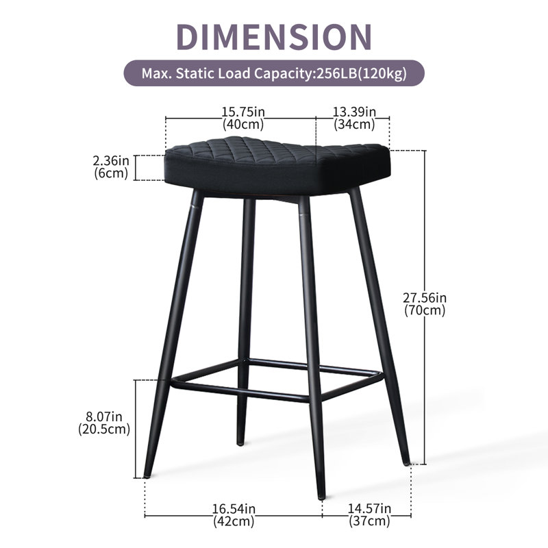 Upholstered  70cm Height Counter Stool, Black Velvet