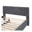 Lit plateforme double tapissier avec tête de lit à motif brique et gigogne simple, tissu en lin, gris