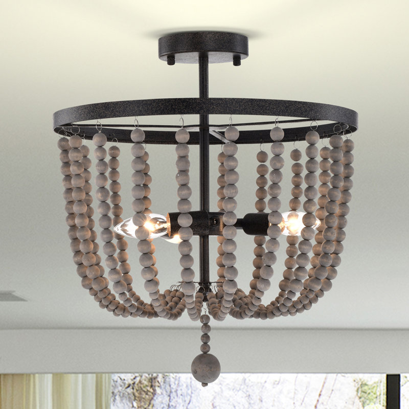 Plafonnier semi-encastré 3 lumières 15,75 po Kocher, Fer rustique, Argent