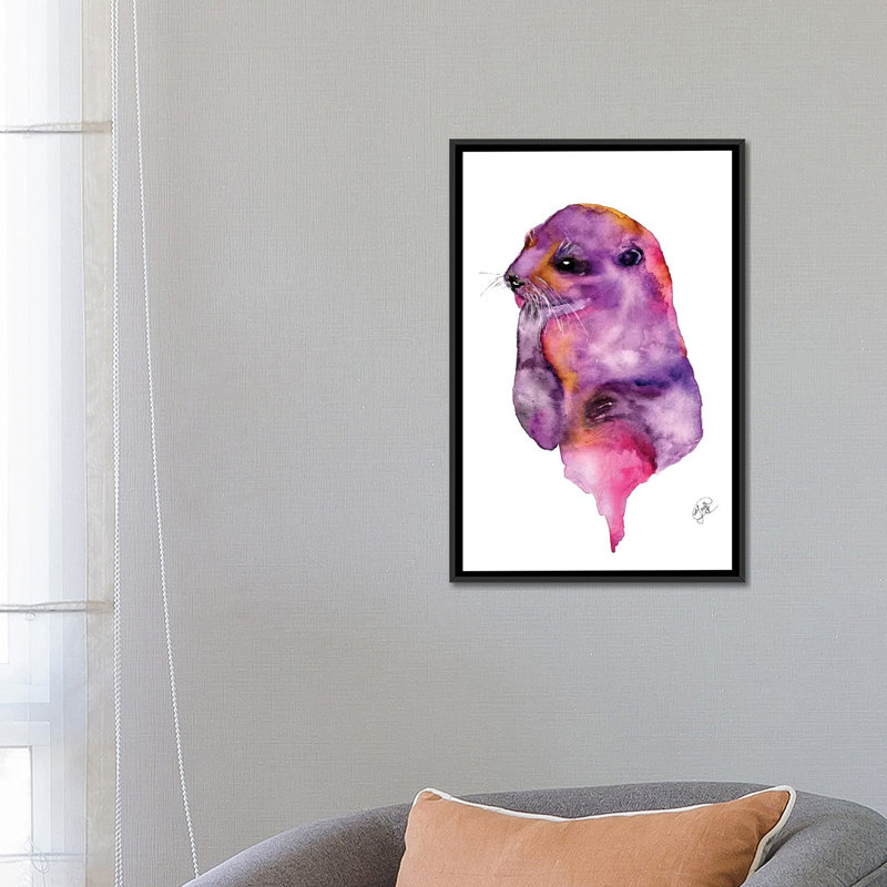 Loutre, art sur toile, H 26 po x l 18 po x P 1,5 po, Toile avec cadre noir