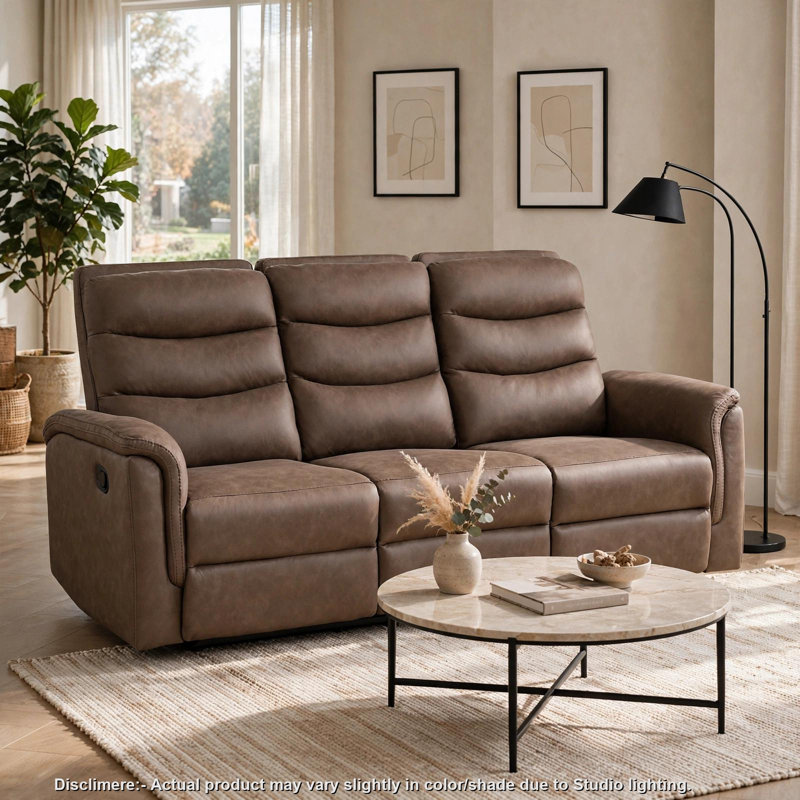 Canapé inclinable double Meloni avec table rabattable, revêtement en microfibre marron, Brown Microfiber / Microsuede