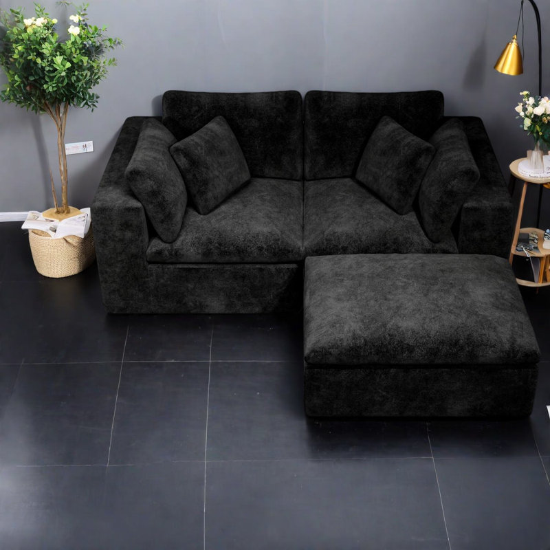 Canapés modulaires noirs, velours côtelé moelleux, design moderne pour la maison