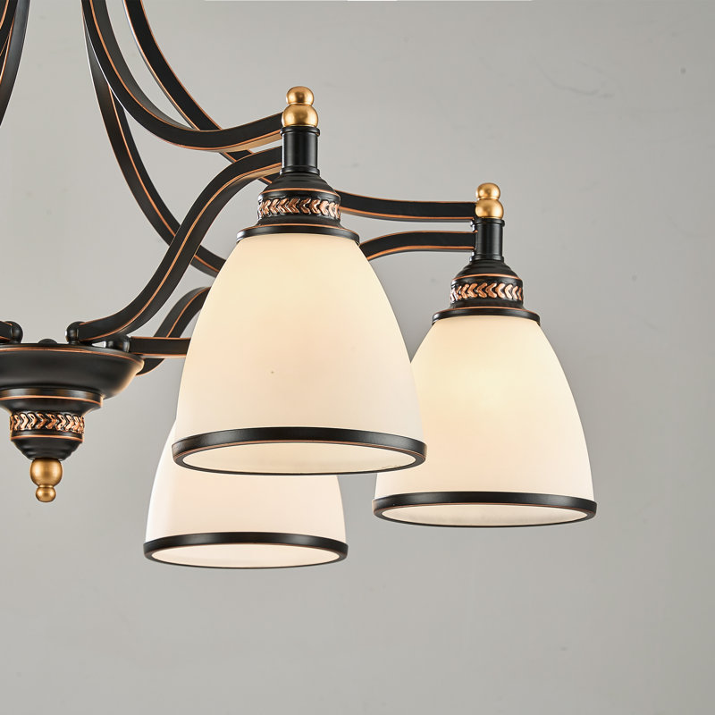 Lustre classique / traditionnel à 6 lumières avec verre givré, Noir mat