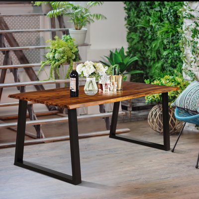 Turbeville 90 cm Acacia Rectangular Wood Top Dining Table with Wood Base and with Steel Base