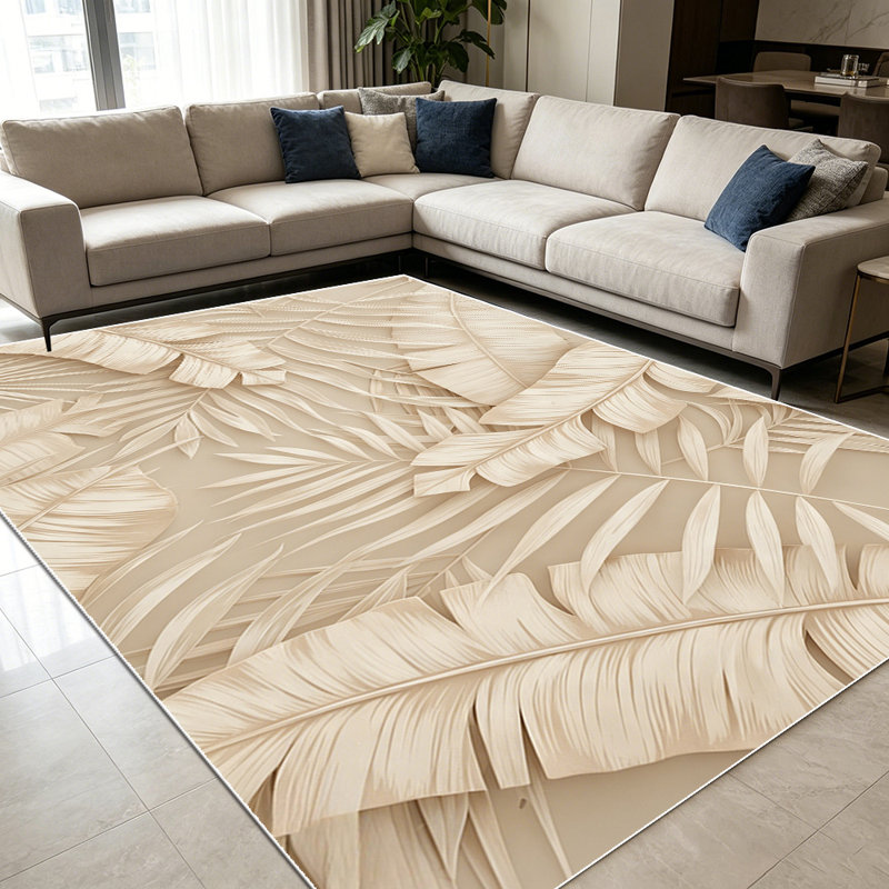1PC Neutral Beige Tropical Palm Leaf Embossed Botanical Print area rugs for Living Room, Soft and Comfortable, Suitable for all seasons, easy-to-maintain, machine washable Indoor floor mat, Under Table Farmhouse suitable for dining table, bedroom,