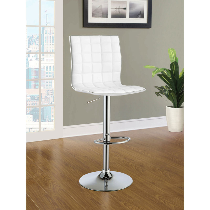 White Upholstered Adjustable Bar Stool (Set Of 2), White