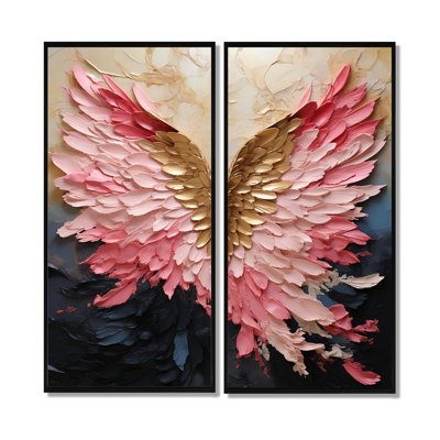 «Pink and Gold Angel Wings» - Art mural sur toile rose