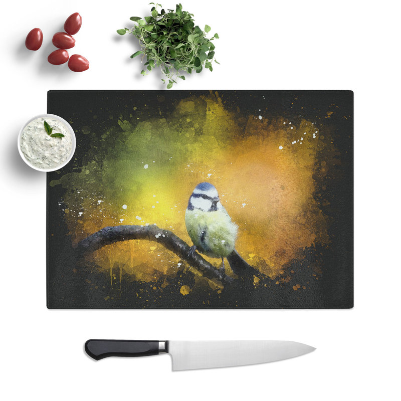 Blue Tit Bird Vol.2 Paint Splash Chopping Board, 0.4cm H x 28.5cm W x 39cm L