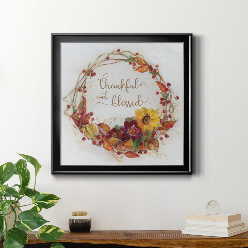 «Thankful and Blessed Harvest Wreath», peinture sur toile encadrée, H 26,5 po x l 26,5 po x P 1,5 po, Noir
