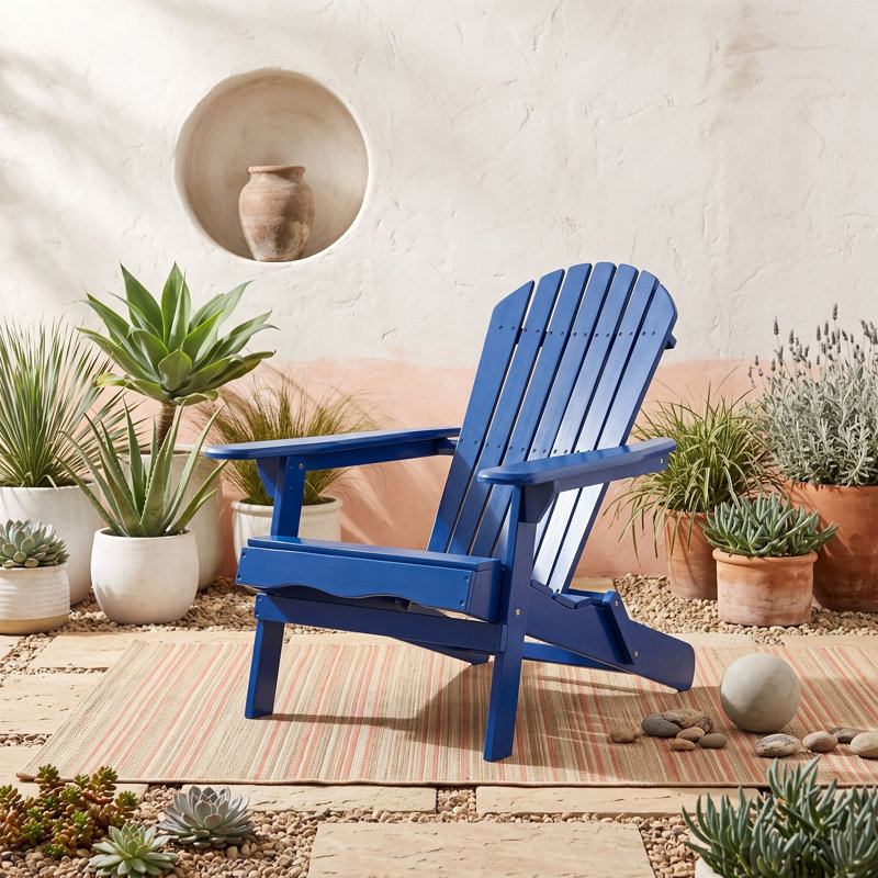Chaise en bois avec dossier et accoudoirs, Bleu