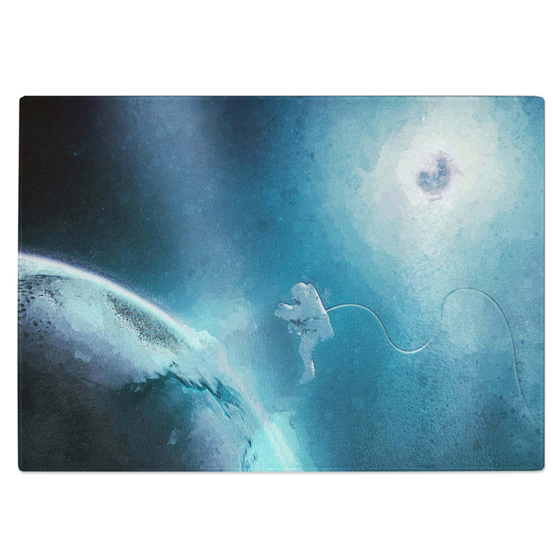 Tempered Glass Astronaut by the Moon Chopping Board, 39 cm W x 28.5 cm L