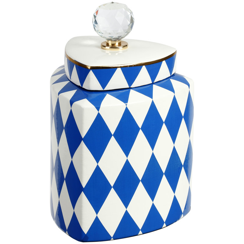 Pot en céramique 9 po, Blanc / Bleu, H 9 po x l 5,75 po x P 5,75 po