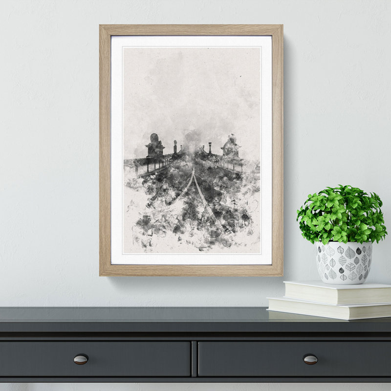 Szechenyi Chain Bridge in Budapest - Picture Frame Painting Print, 33cm H x 24cm W x 2cm D, Oak Framed