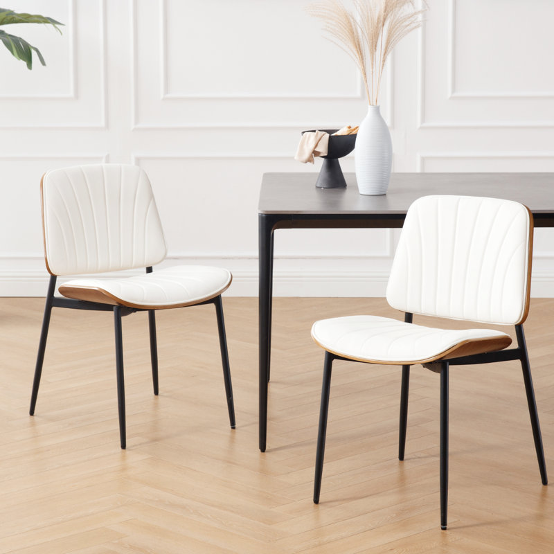 Maelynn Modern Faux Leather Dining chairs Upholstered Dining chairs with Metal Legs, White