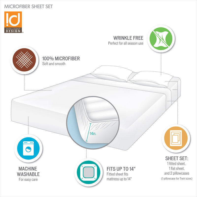 Intelligent Design Microfiber All Season Soft Touch Sheet Set, Pink, Full Sheet set + 2 Pillowcases