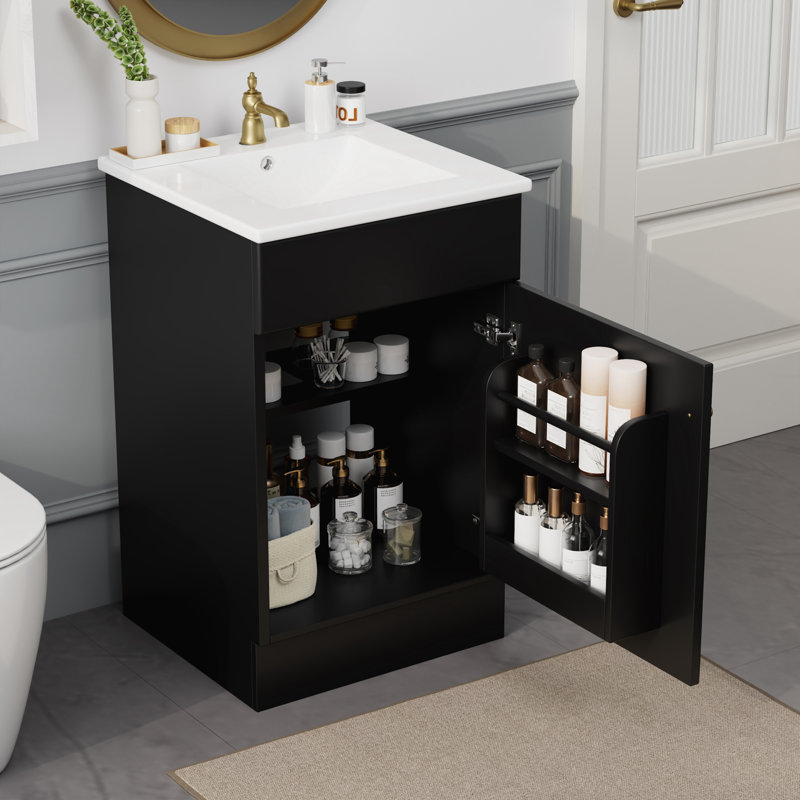 Armoire de meuble-lavabo avec tablette de porte, Noir