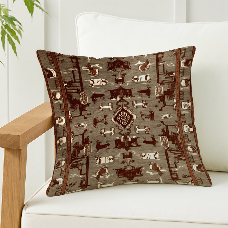 Coussin décoratif intérieur et extérieur ArtDeco, Carré 18 po, Brun géométrique 62