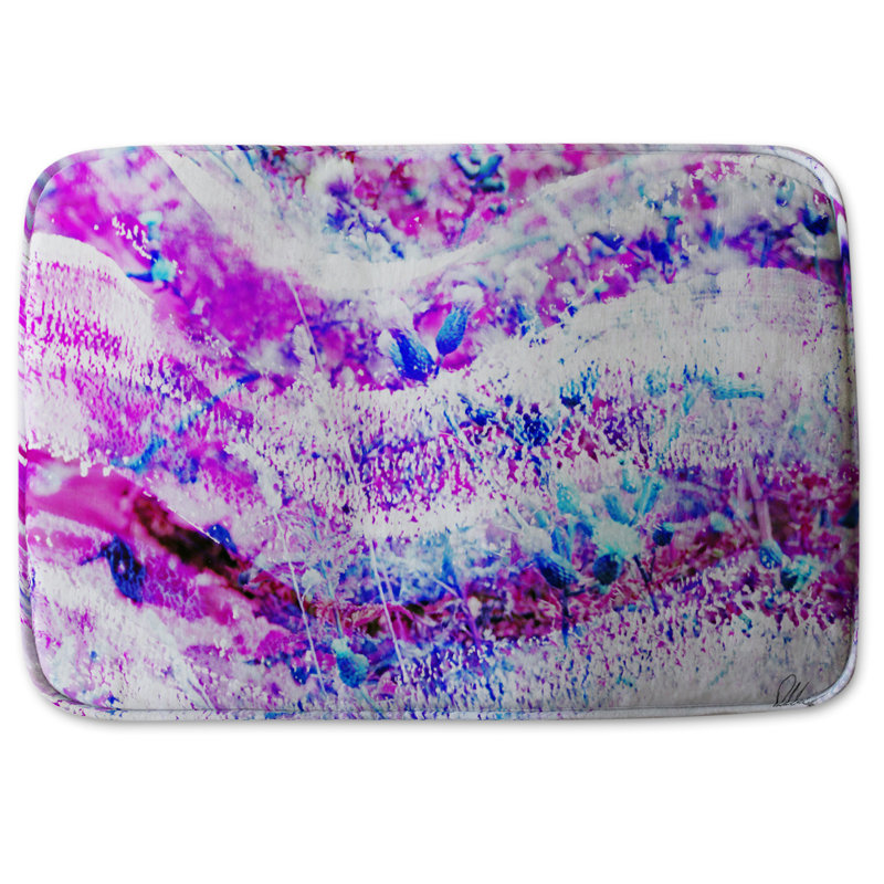 Pelfrey Memory Foam Non-Slip Bath Mat, Blue Abstract Nature, No Pattern, White/Purple/Navy