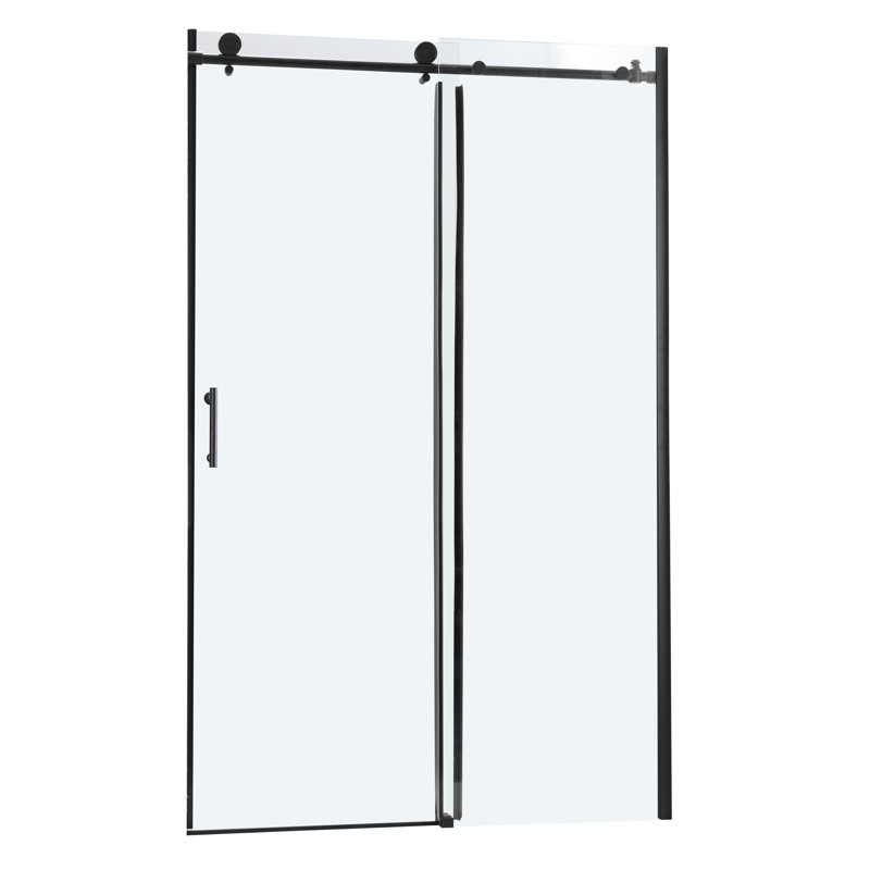 Shower Door 48" W X 76"H Single Sliding Bypass Shower Enclosure, 5/16 In. (8Mm), Matte Black, Matte Black