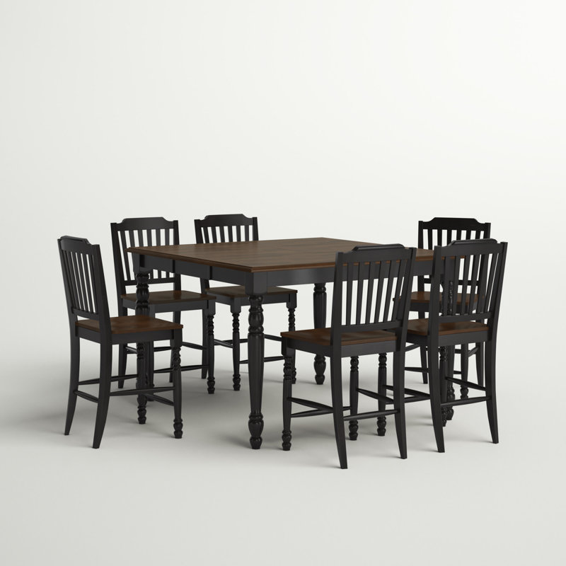 Alyssha 6 - Person Solid Wood Solid Wood Top Four Leg Dining Set, Antique Black