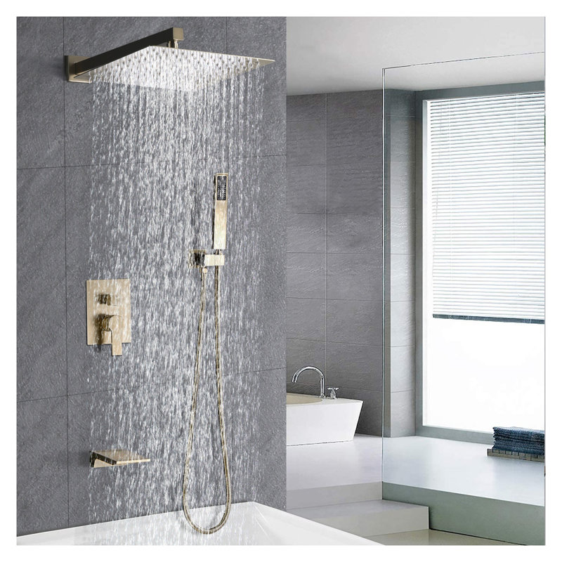 Luxury 12 Inch Rain Shower Head with Handheld - Brushed Gold 3-Function Mixer Shower Combo Set with Anti-Scald Valve, Wall Mounted Stainless Steel Shower System