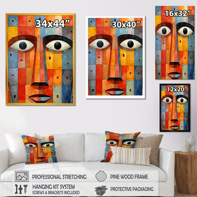 Masque de sérénité africain Baule, Cadre flottant brun, H 32 po x l 24 po x P 1 po