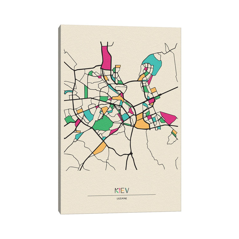 Kiev, Ukraine Map 1 Piece Wrapped Canvas Wall Art, 101.6 cm H x 66.04 cm W x 1.91 cm D