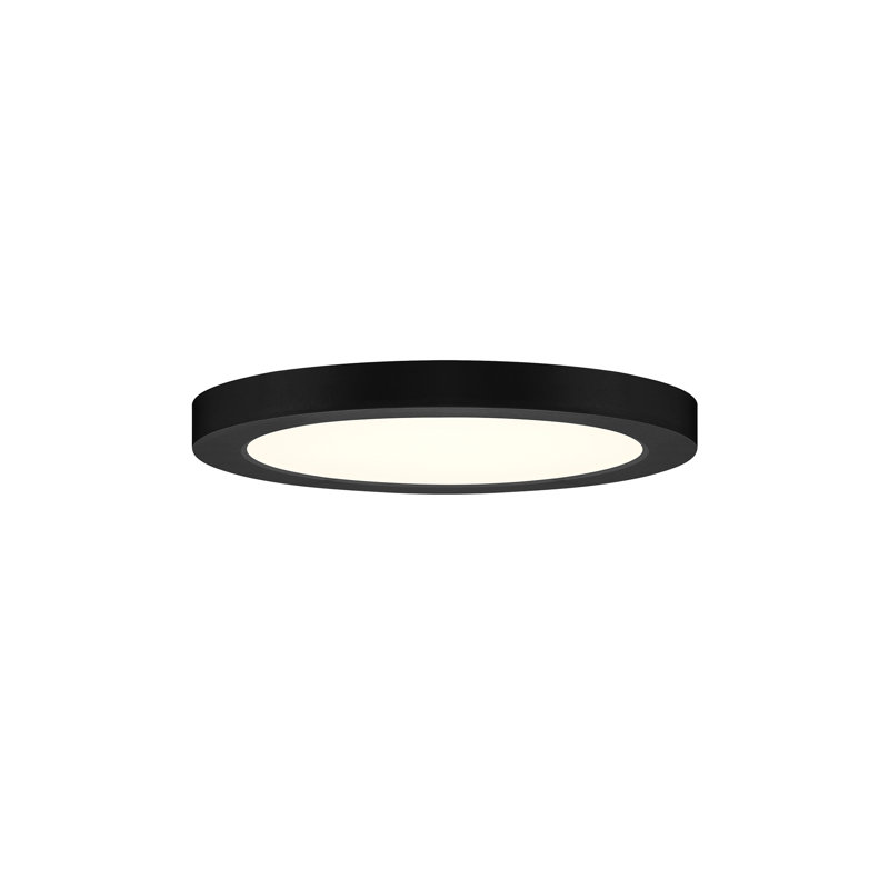 Modern Round Low-Profile Integrated LED Flush Mount, 0.63" H x 7" W x 7" D, Black