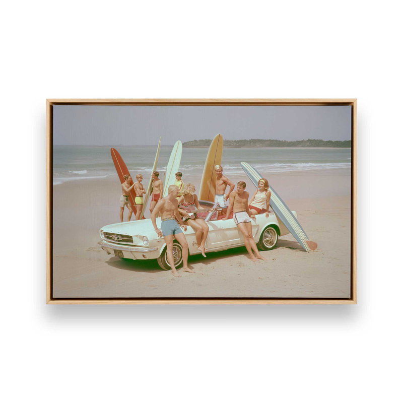 Surf Club Summer sur toile, H 12,75 po x l 18,75 po, Cadre américain en érable flottant