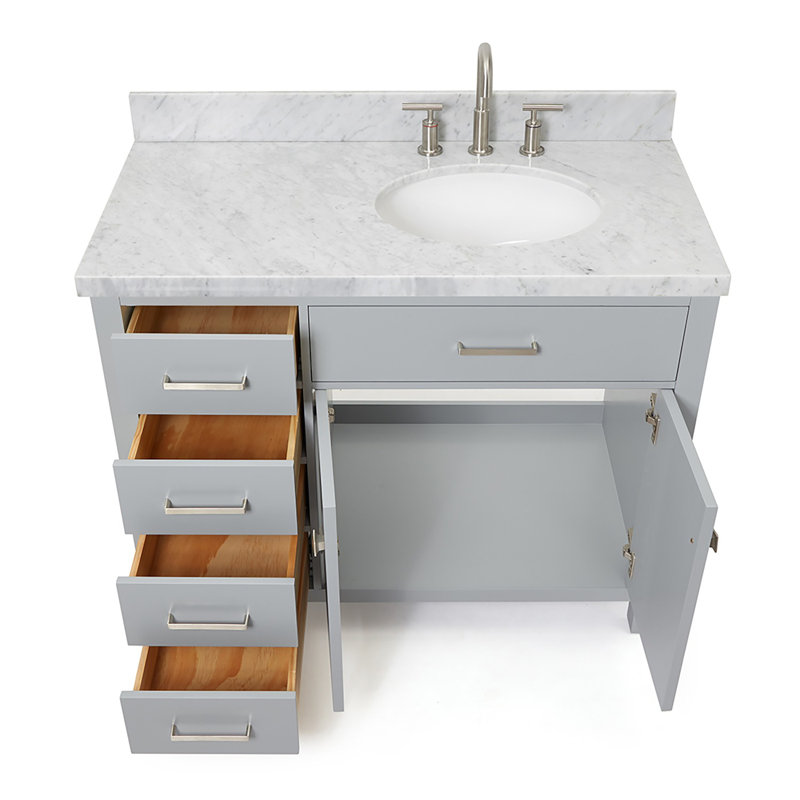 Macnair 42" Single Bathroom Vanity with Carrara White Marble Top, Gray