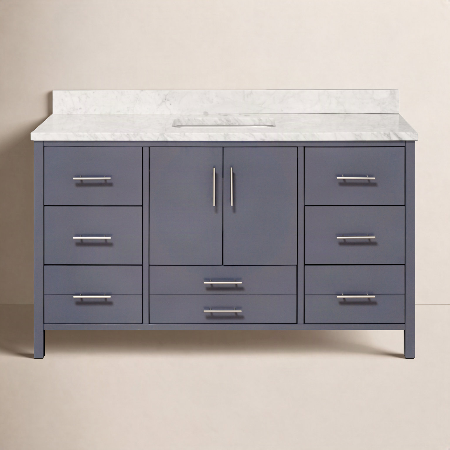 Kiara 60" Carrara Marble Single Bathroom Vanity, Carrara Marble, Marine Gray
