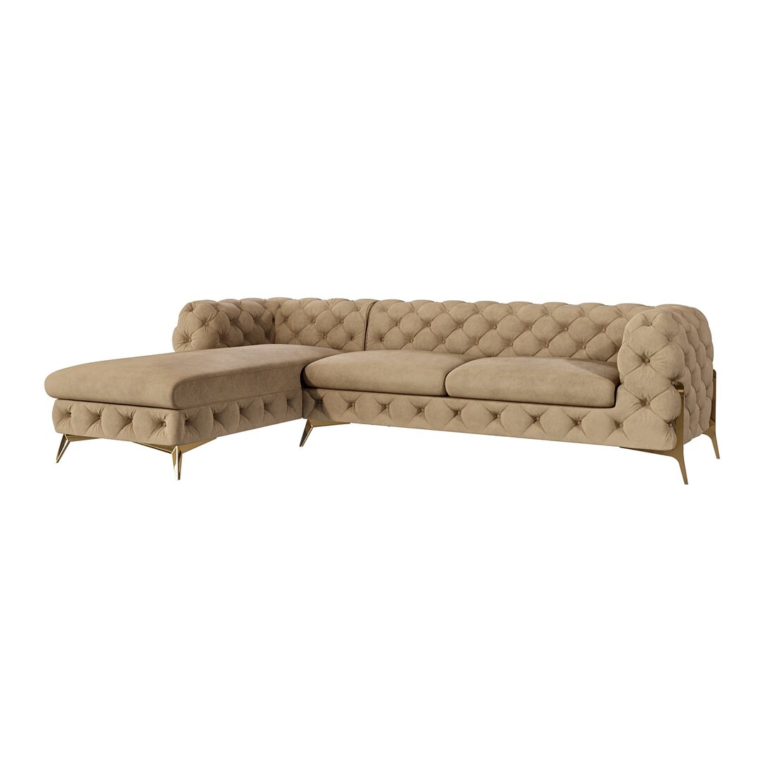 Chesterfield Ecksofa mit Ottomane Atoka mit Goldene Metall Füßen