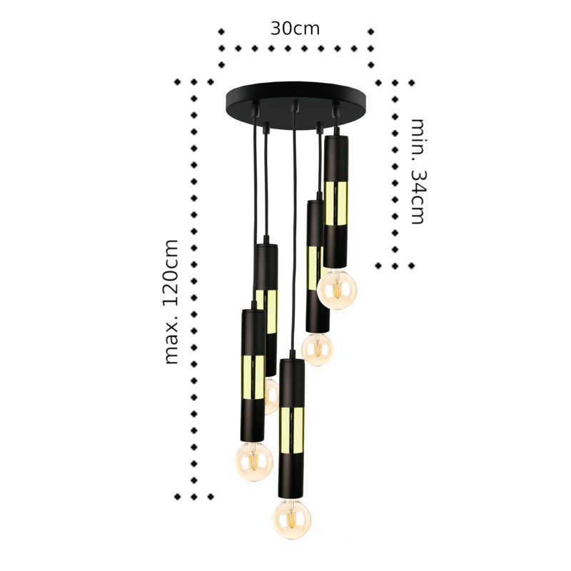 Carron 5 - Light Pendant, Yes,  Black/Gold