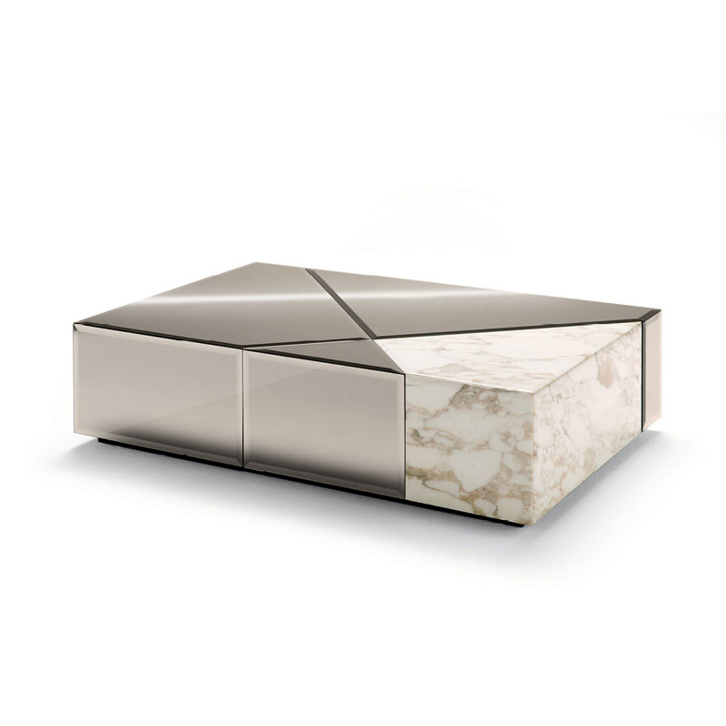Table basse géométrique en marbre et miroir