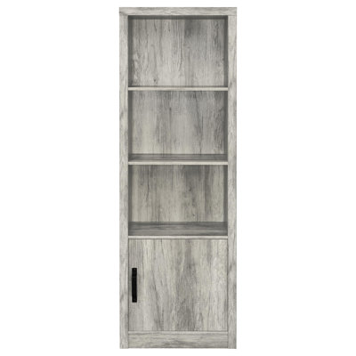 Bois flottant - tour à 3 tablettes finies pour le coin dans les salons, fonction réglable, construction en bois d'ingénierie gris conifère, composant simple en métal noir moderne, profondeur de 15,5 pouces