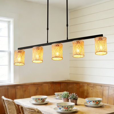 Luminaire suspendu linéaire à 5 lumières pour îlot de cuisine Boho