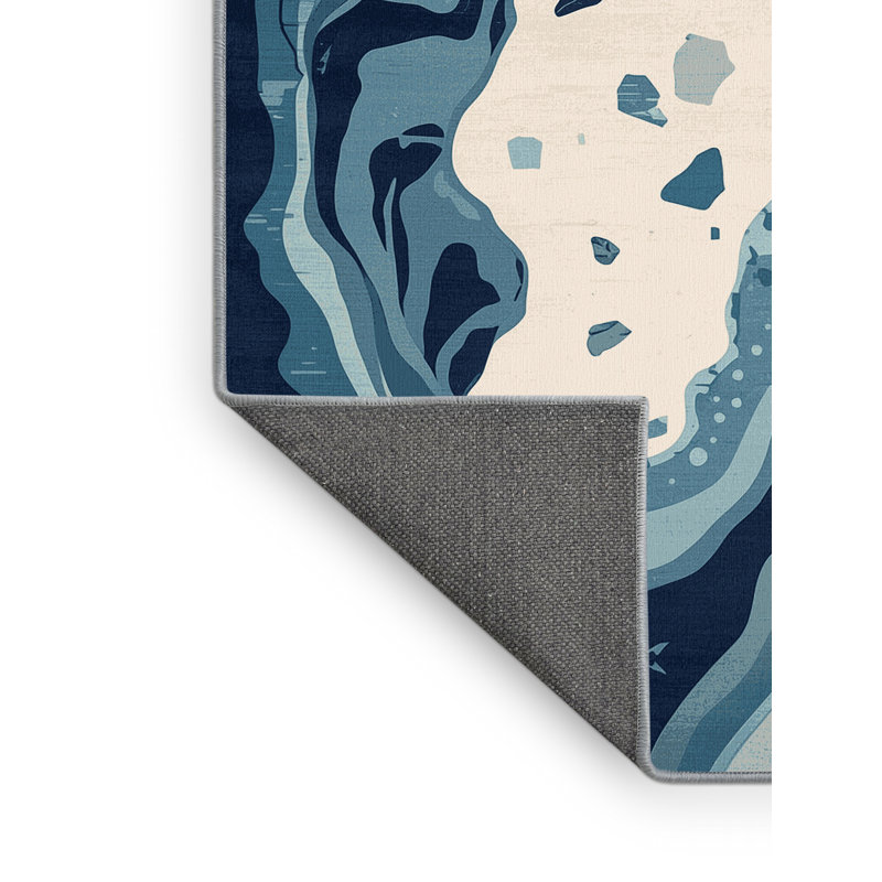 Tapis bohémien doux et moelleux à motif abstrait brun - Reliure bleu ciel, 2 x 5