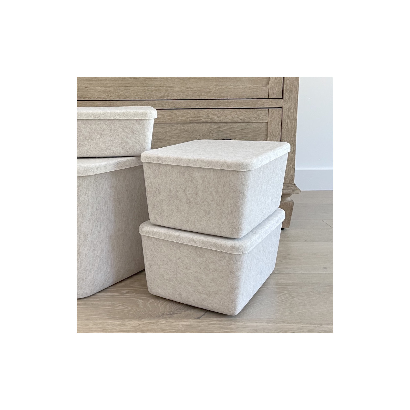 Sculpted Felt Storage Bin - Wide with Lid, Beige