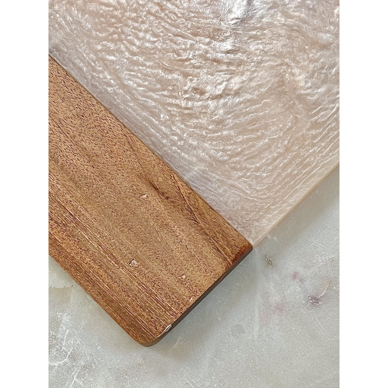 Planche à fromage carrée ivoire en résine et bois, Ivoire