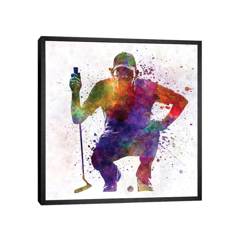 Golfer Crouching Silhouette I by Paul Rommer - Painting on Canvas, 66.04 cm H x 66.04 cm W, Black Framed