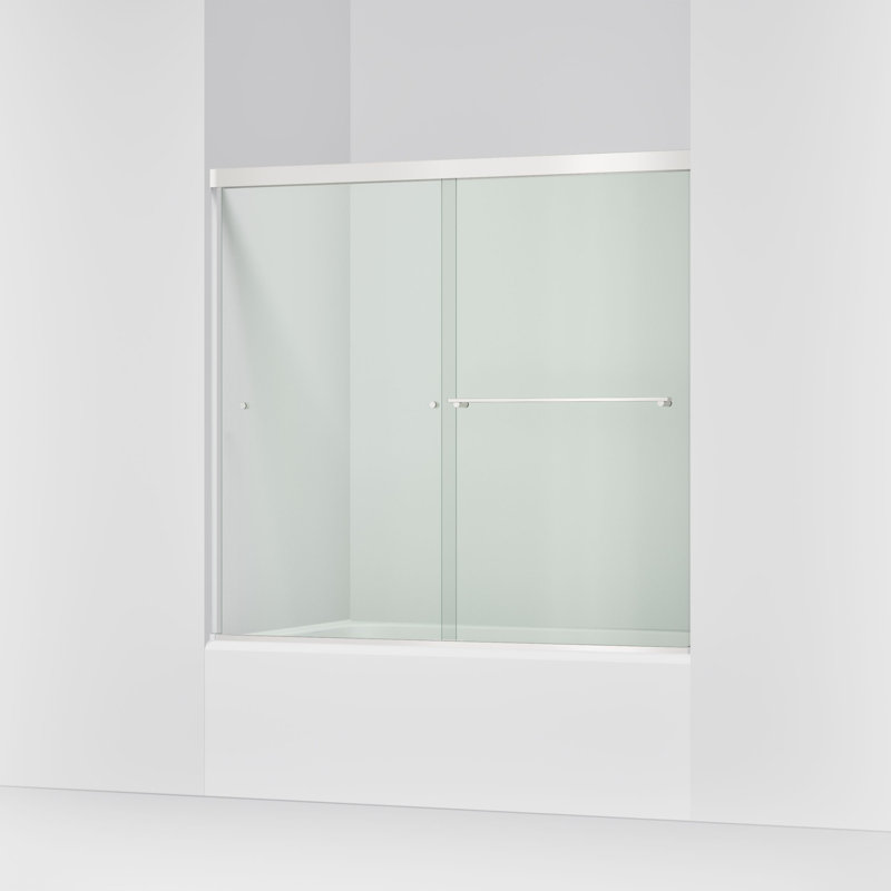 Revel 59.63'' x 55.5'' Double Sliding Bath Door with CleanCoat® Technology, Crystal Clear, Bright Polished Silver