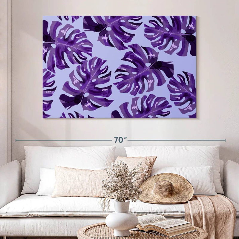 Harnek mauve à feuilles de Monstera, H 34 po x l 51 po
