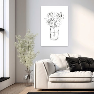 Roses, fusain, croquis, art floral abstrait contemporain