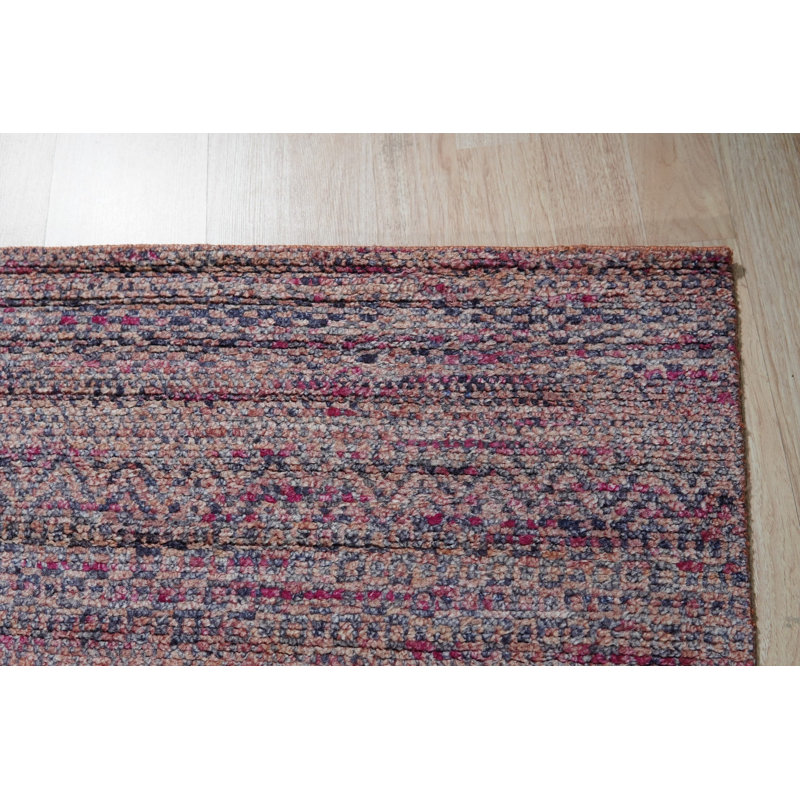 8x10 Red Hand-Knotted Silk Subtle Striations Geometric Modern Contemporary Carpet Rug