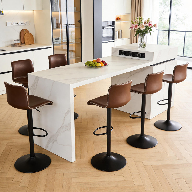 Tabouret de bar rotatif à hauteur réglable avec structure en métal, Brun, 6